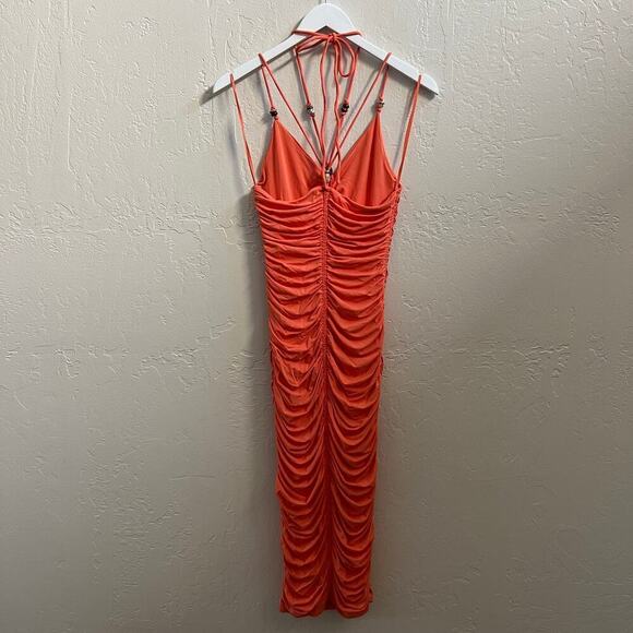 NEW $495 A.L.C. Allegra Ruched Bead-Embellished Midi-Dress - Picture 8 of 9